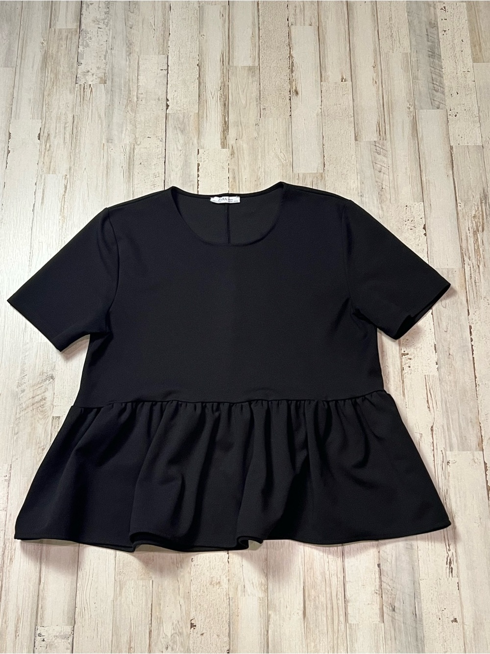 Zara Black Short Sleeve Peplum Top Size Large